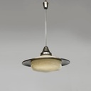Lampadario in vetro opalino e metallo, 1930 ca.