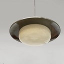 Lampadario in vetro opalino e metallo, 1930 ca.