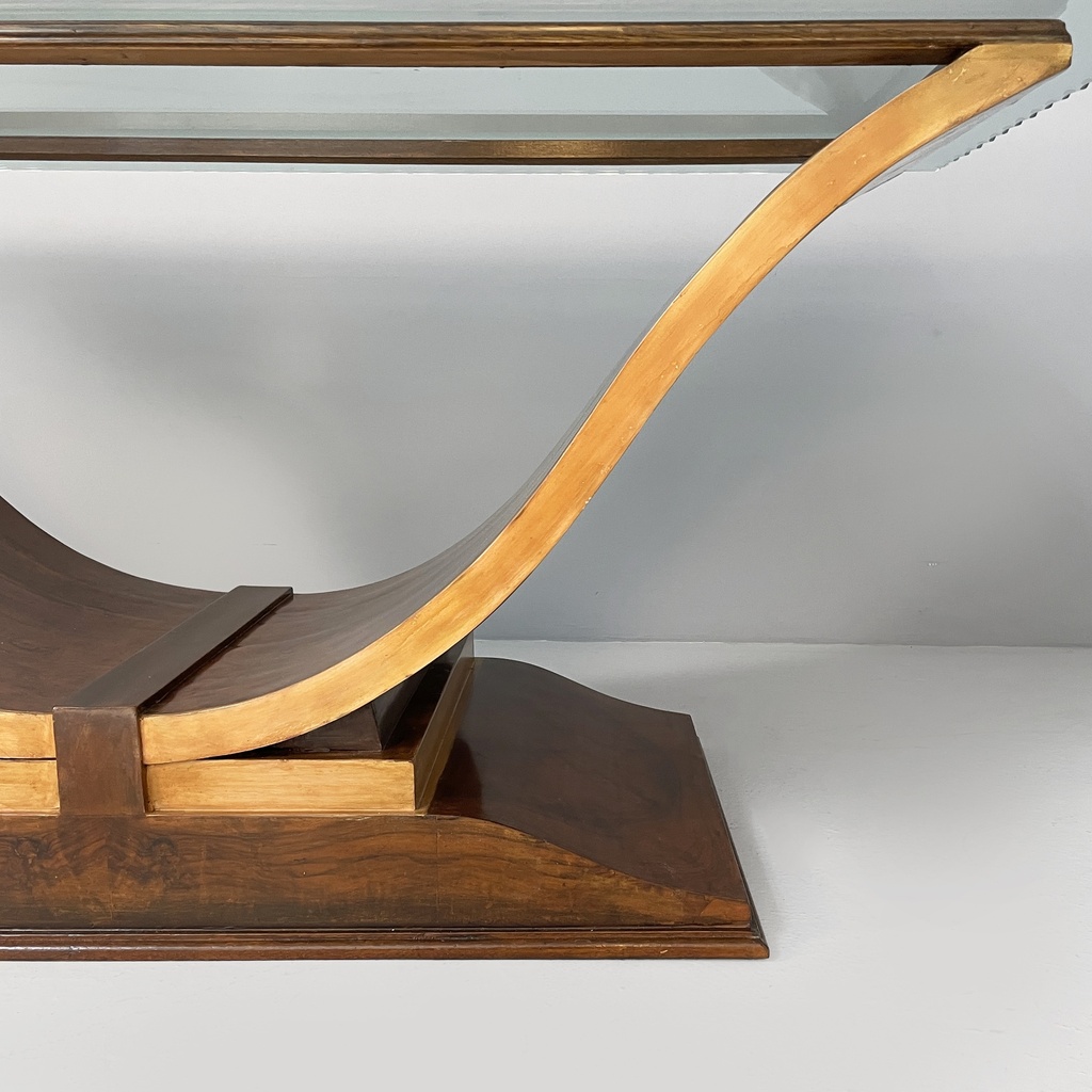 Tavolo da pranzo in vetro e legno, 1930 ca.