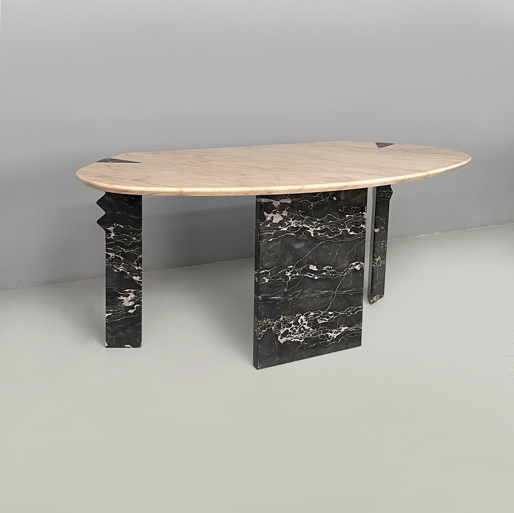 Consolle da parete in marmo rosa e nero, 1980 ca.