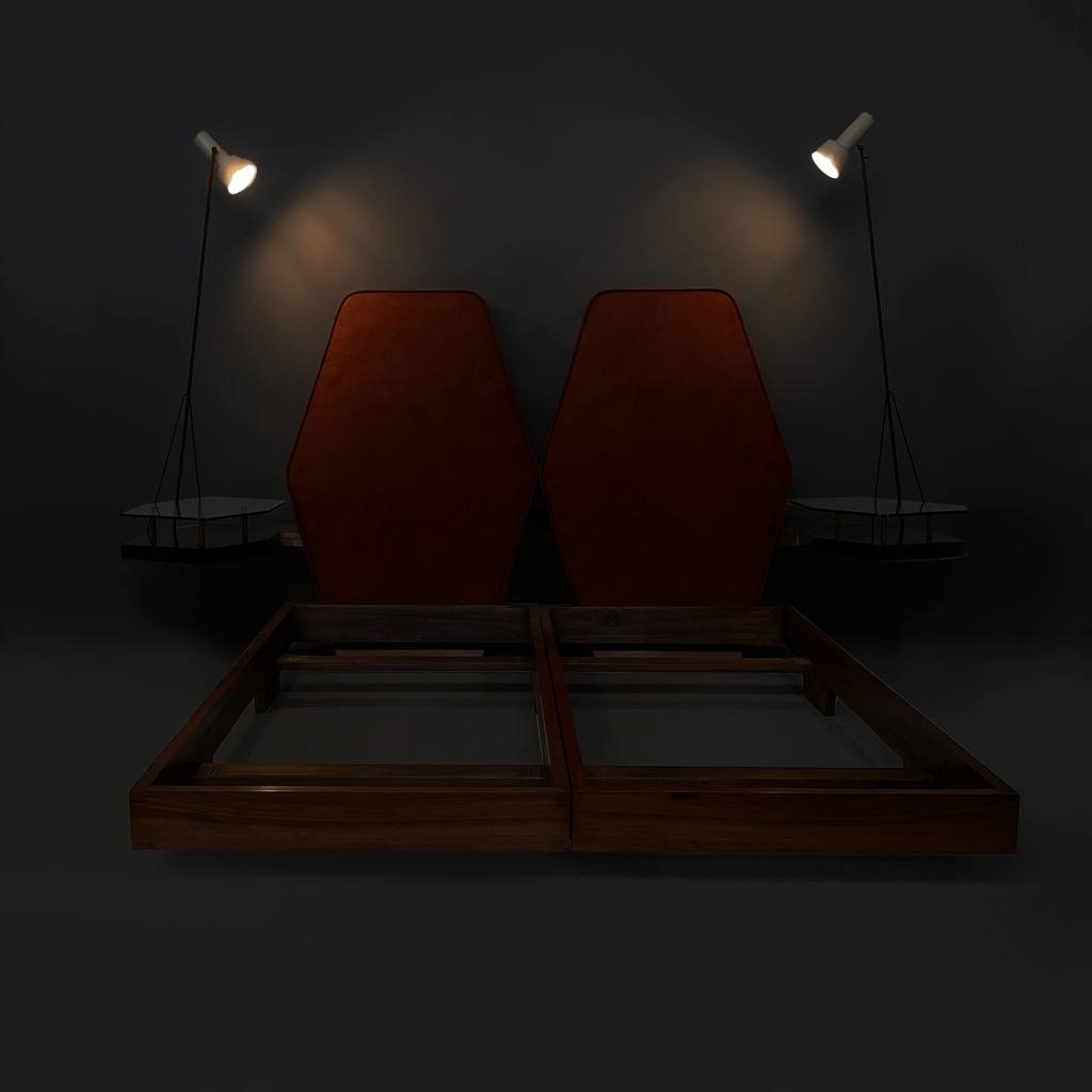 Letto con comodini e lampade di Arredamenti Dell'Orso, 1950 ca.