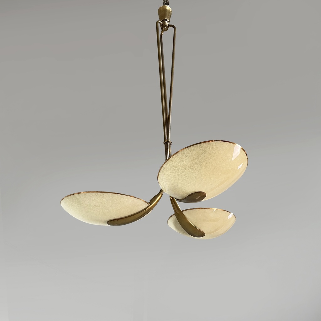 Lampadario in vetro e ottone, 1950 ca.