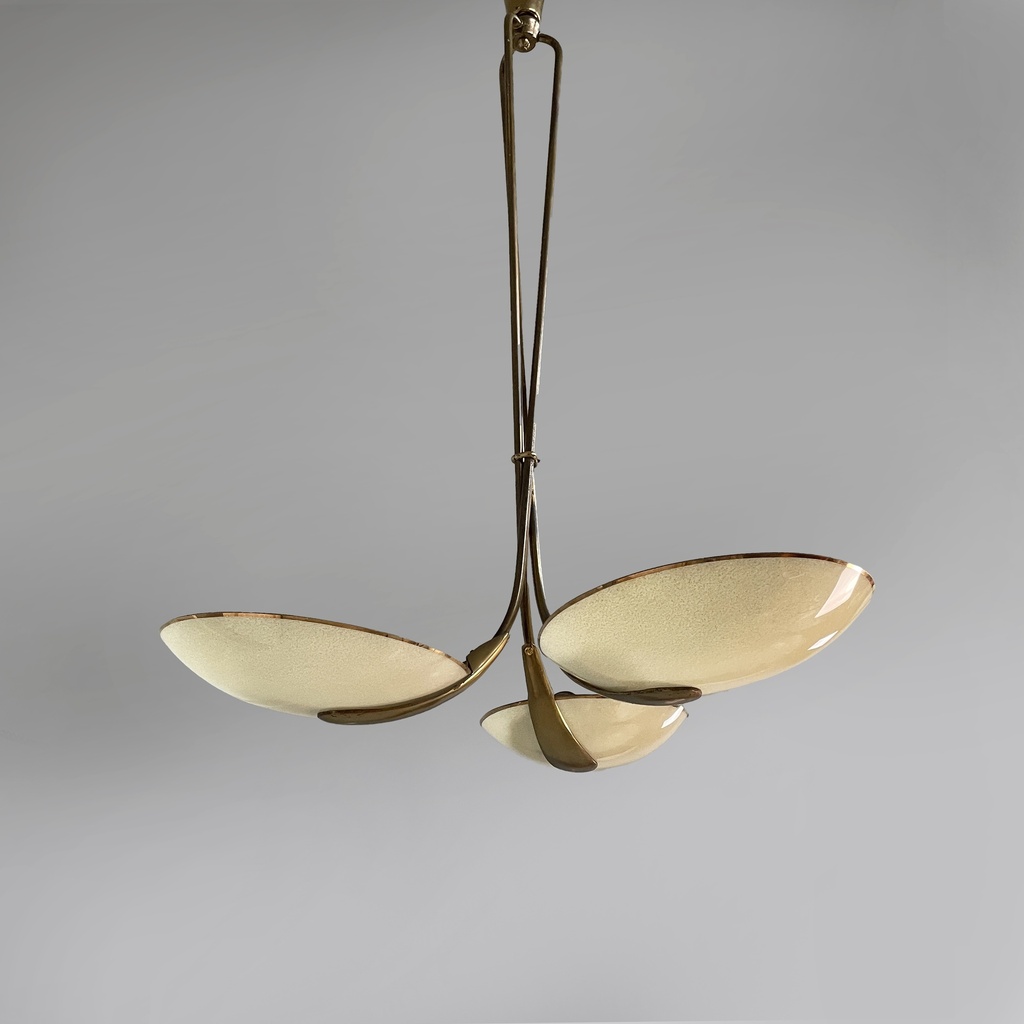 Lampadario in vetro e ottone, 1950 ca.