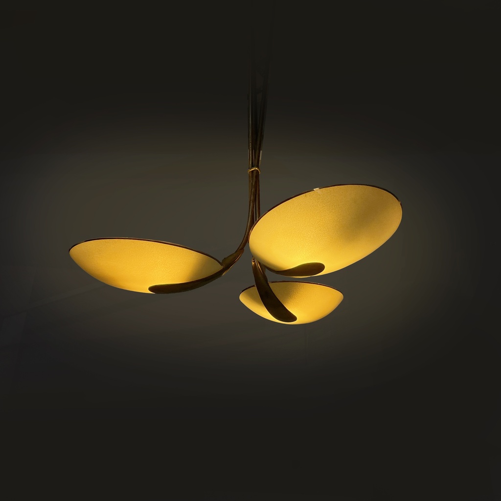 Lampadario in vetro e ottone, 1950 ca.