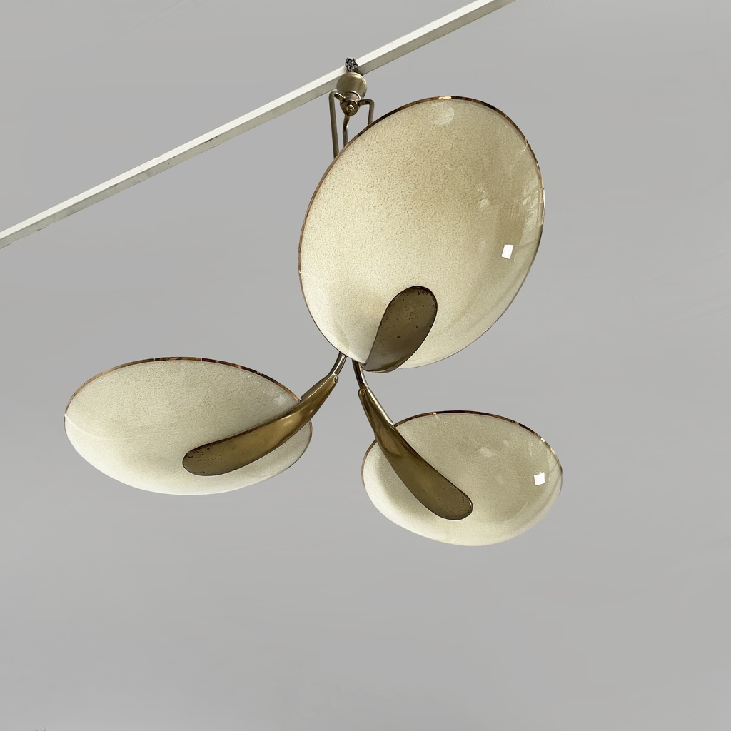 Lampadario in vetro e ottone, 1950 ca.