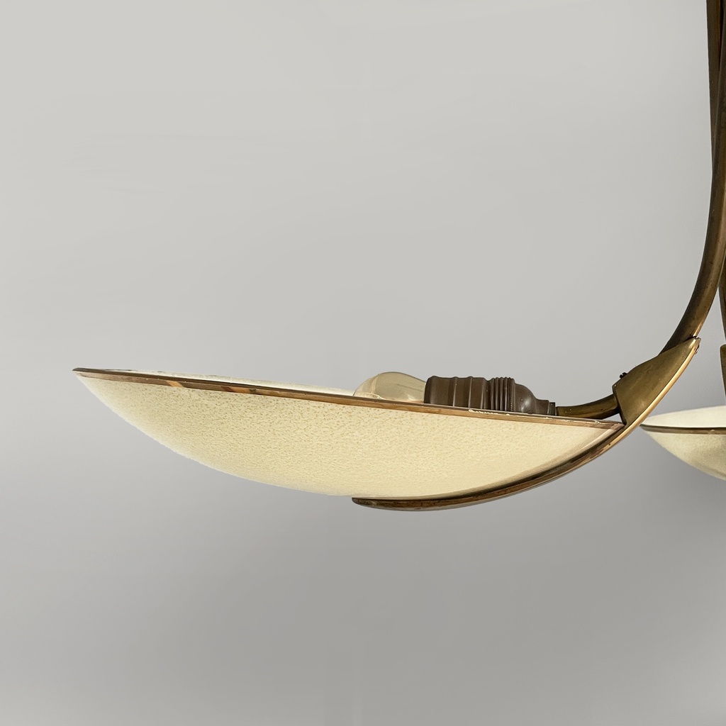 Lampadario in vetro e ottone, 1950 ca.
