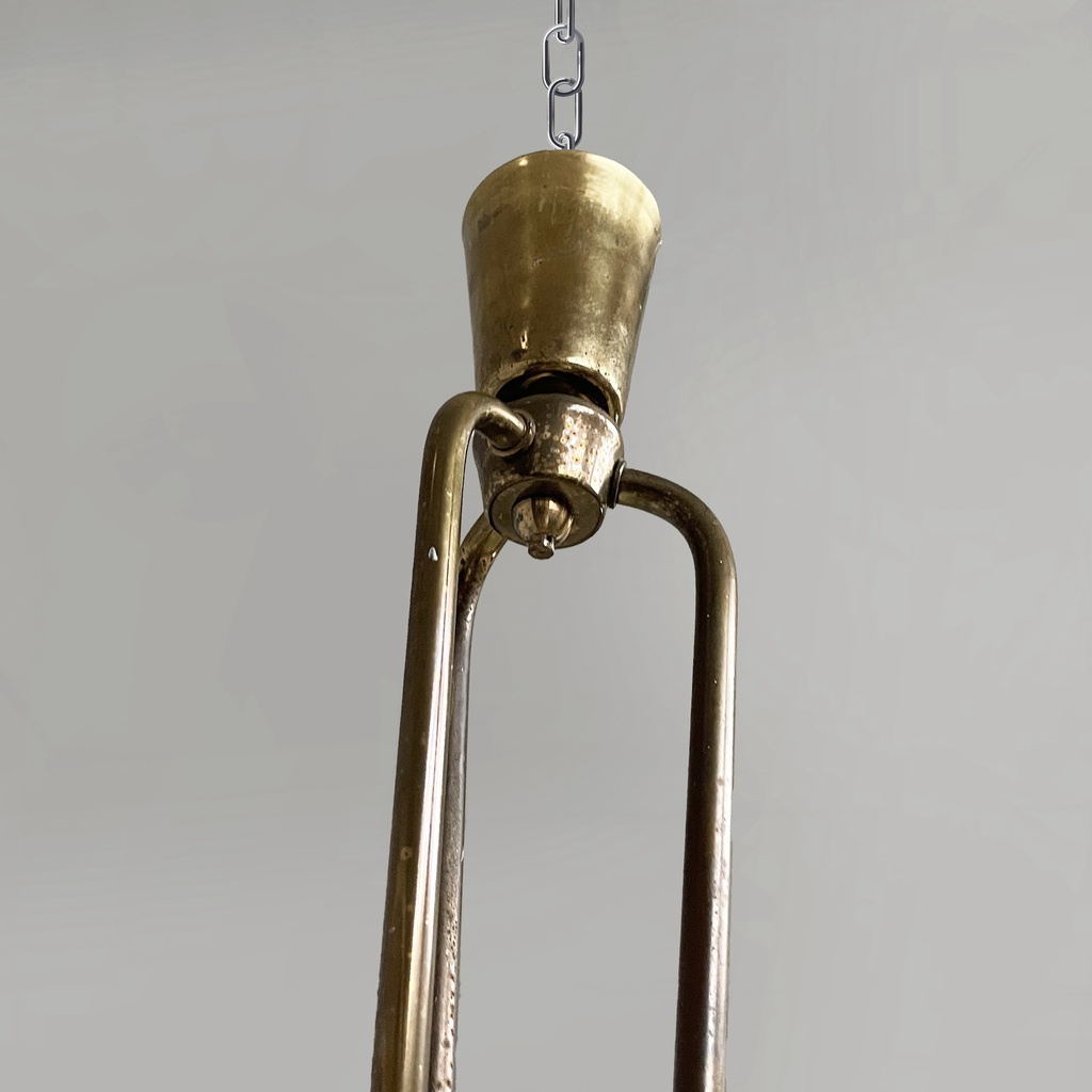 Lampadario in vetro e ottone, 1950 ca.