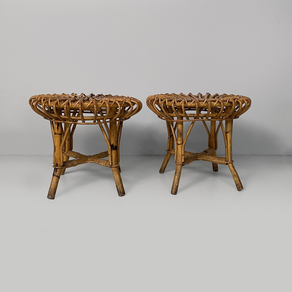 Sgabelli in rattan, 1960 ca.