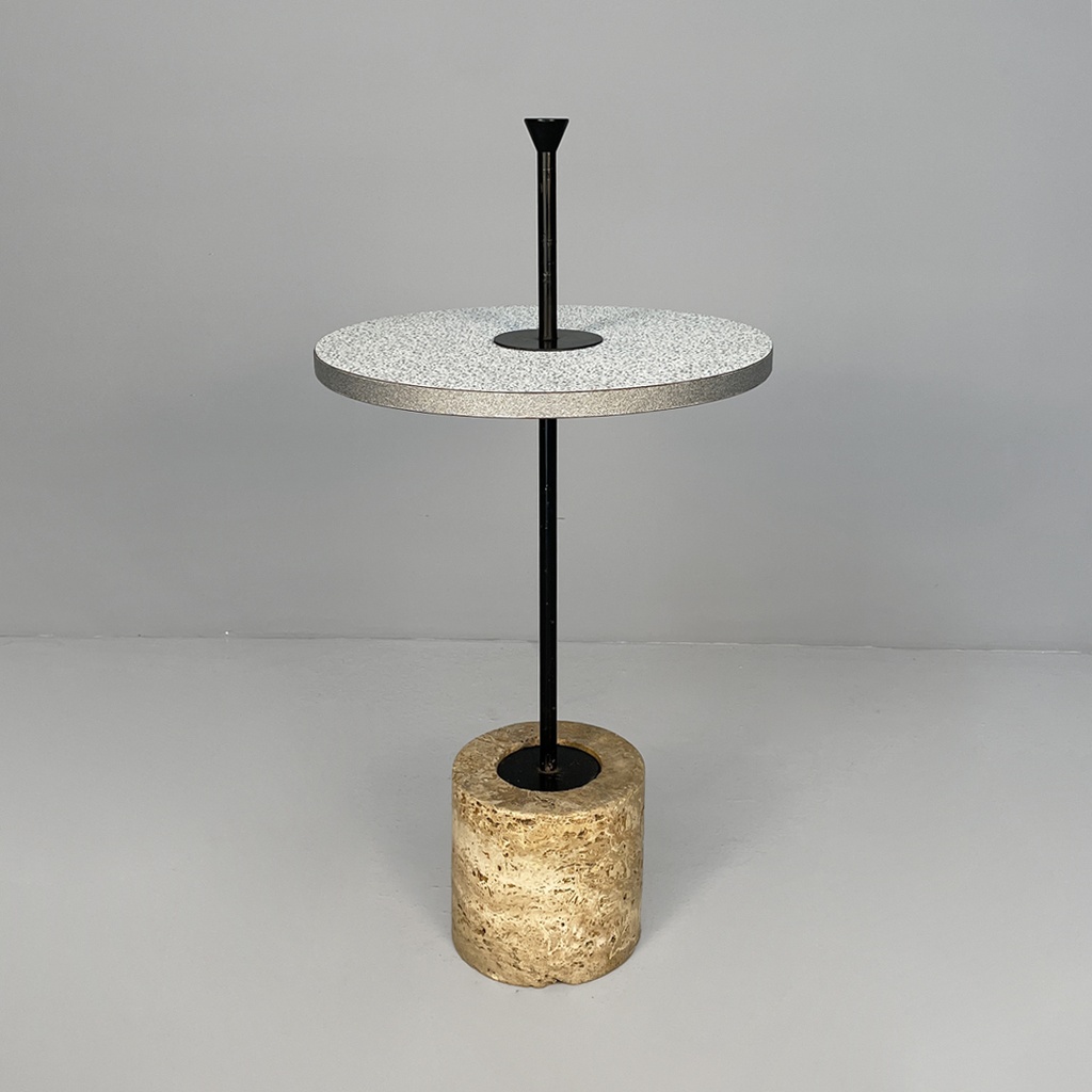 Tavolo da caffè in metallo, formica e travertino, 1980 ca. 