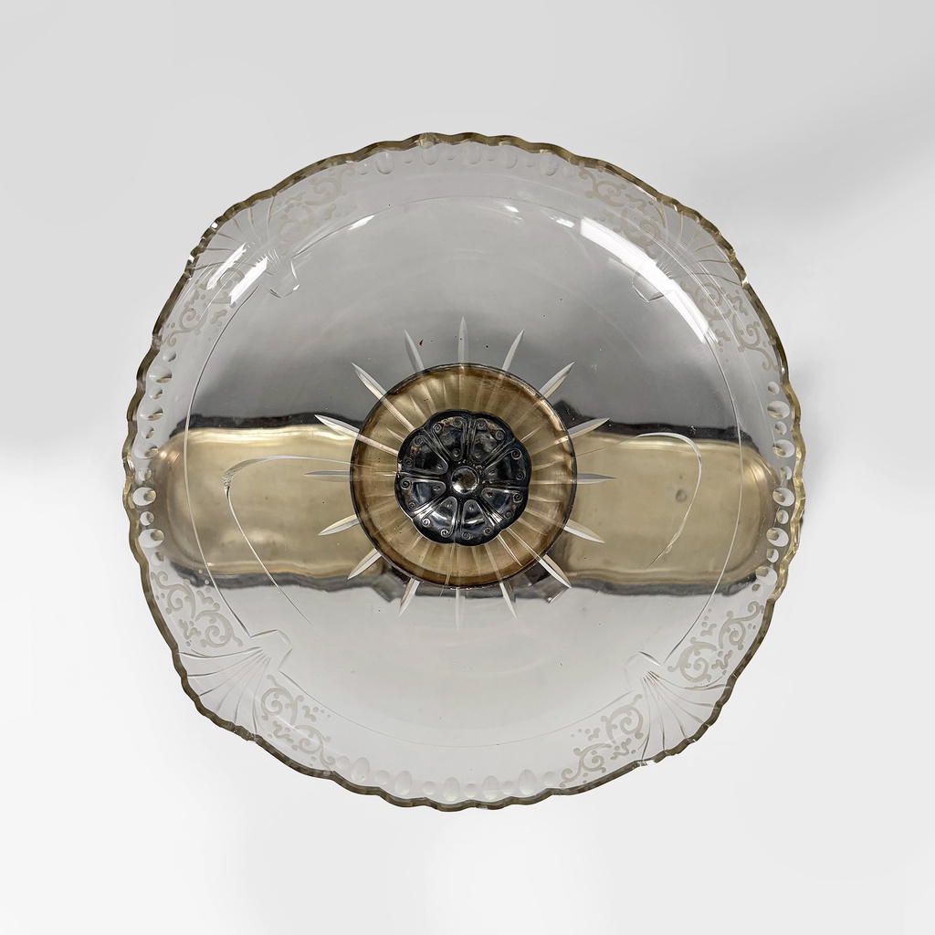 Centrotavola liberty in metallo e vetro, 1930 ca