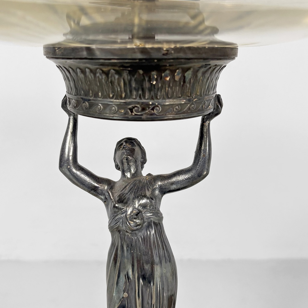 Centrotavola liberty in metallo e vetro, 1930 ca