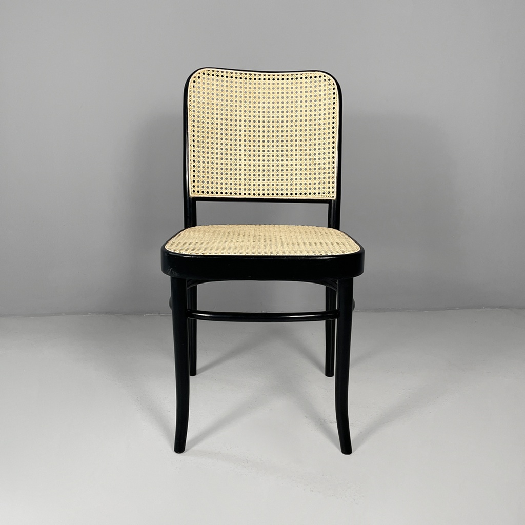 Sedia in paglia e legno nero, 1980 ca. 