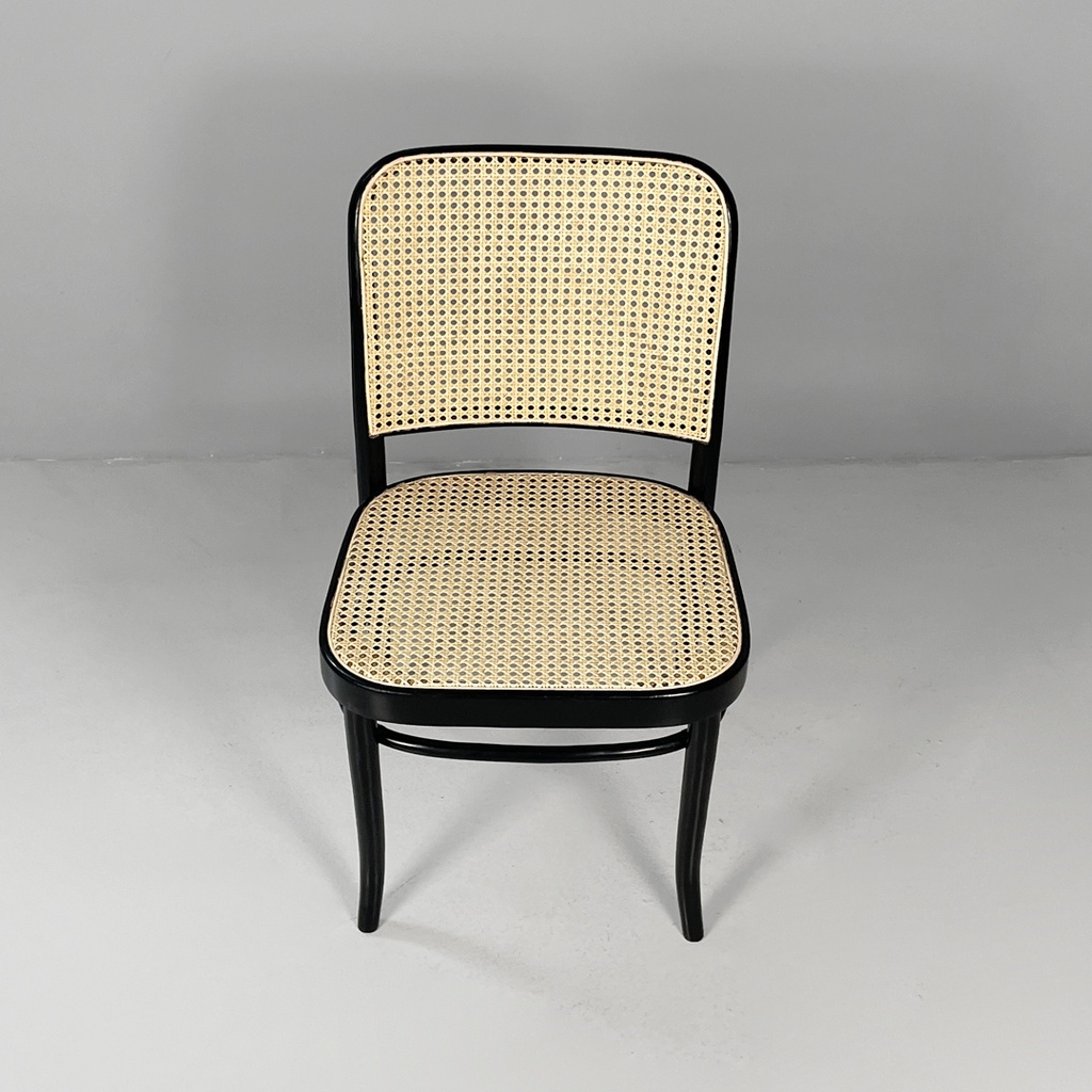 Sedia in paglia e legno nero, 1980 ca. 