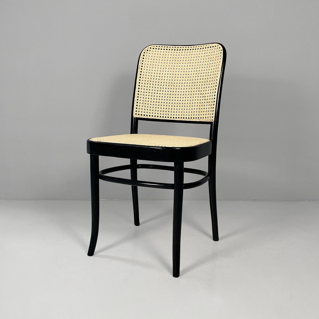 Sedia in paglia e legno nero, 1980 ca. 