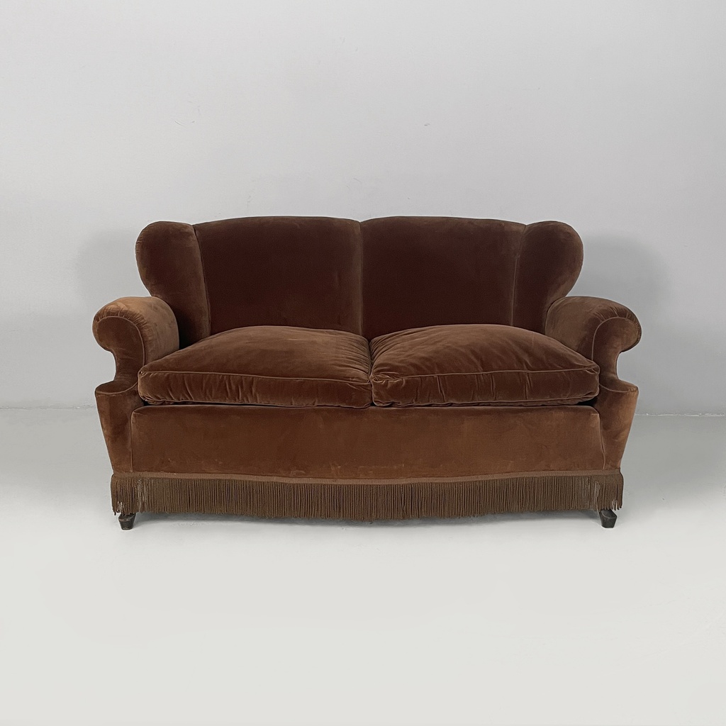 Divano in velluto marrone, 1930 ca.