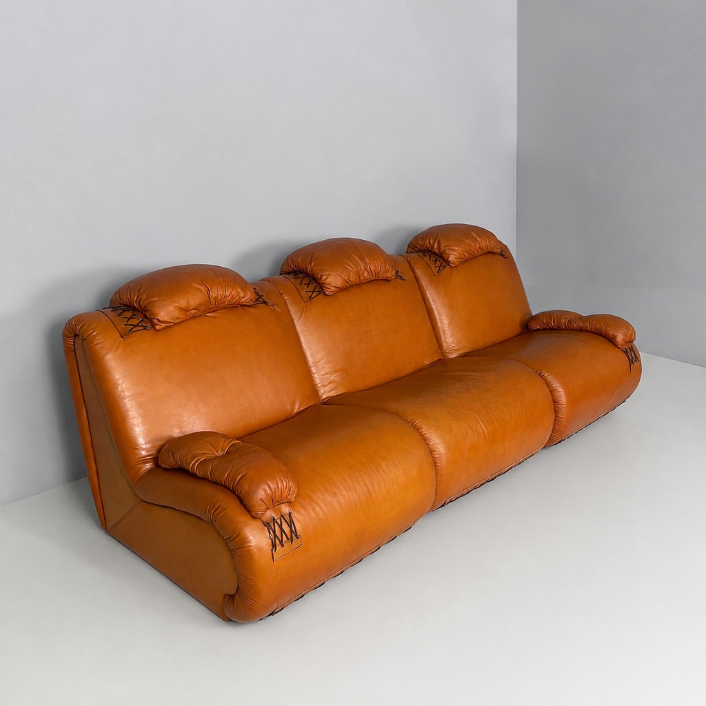 Divano modulare in pelle marrone, 1970 ca.