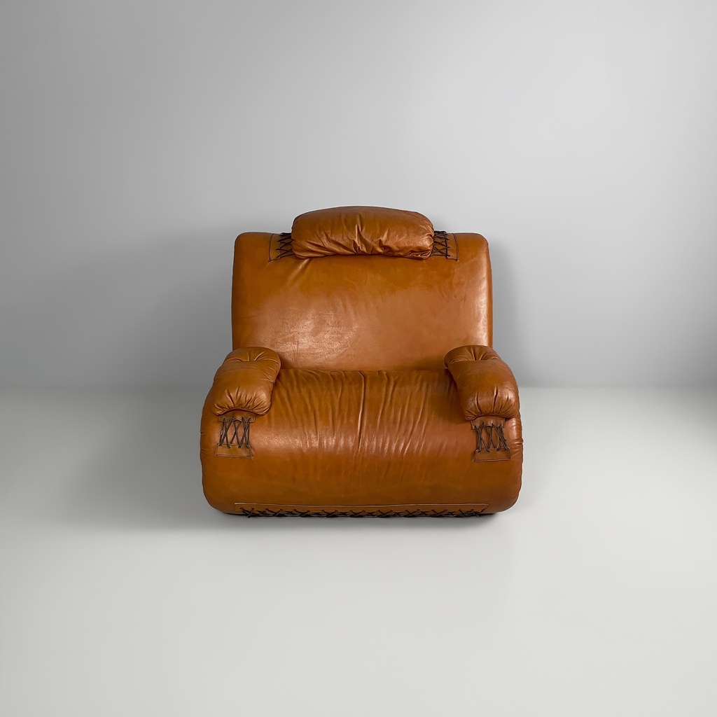 Poltrone in pelle marrone, 1970 ca.