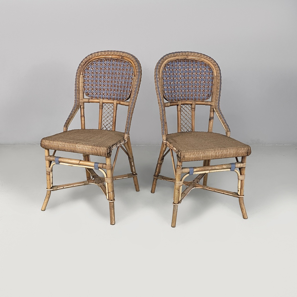 Sedie in rattan e rattan azzurro, inizio 1900 ca.
