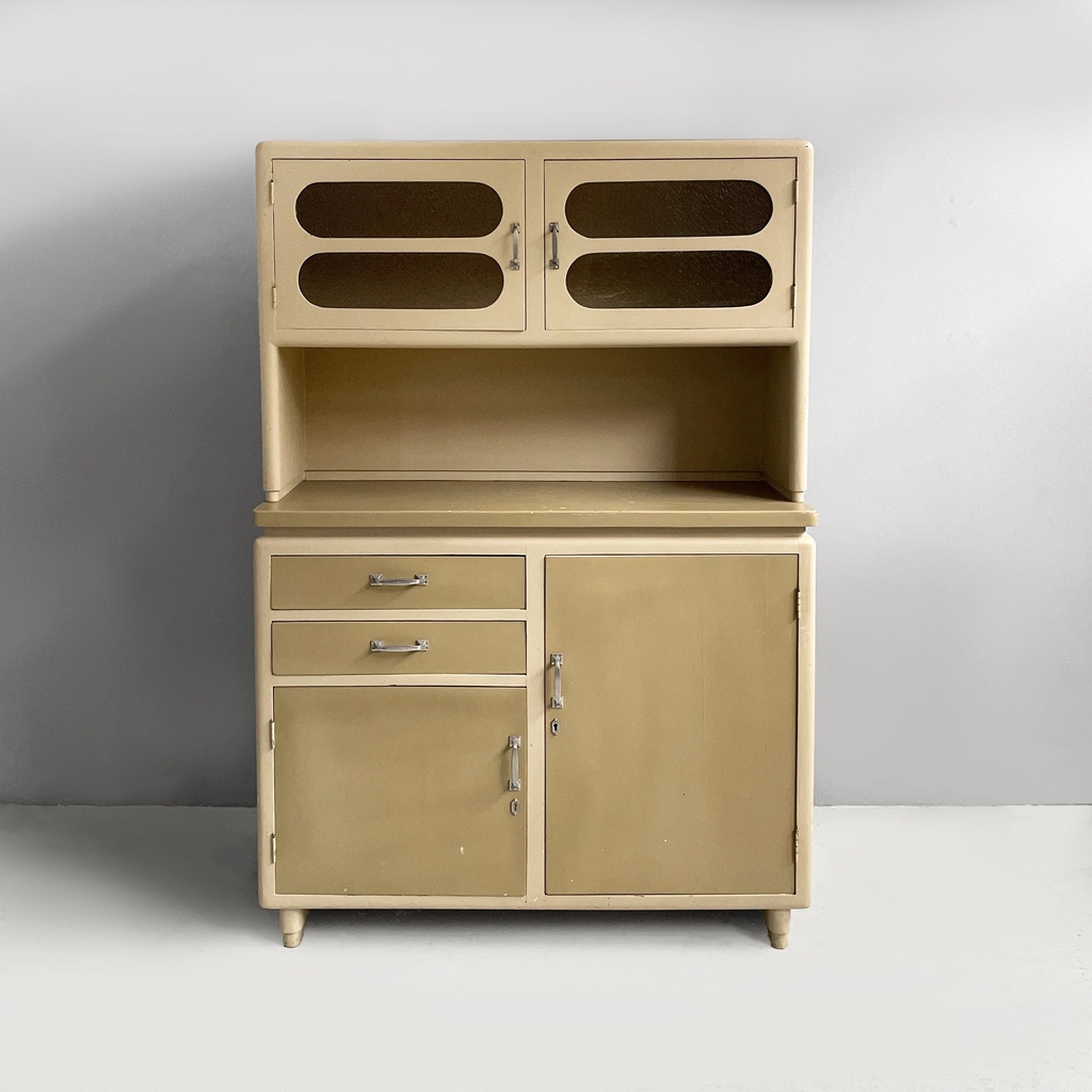 Credenza in legno beige e vetro, 1940 ca.