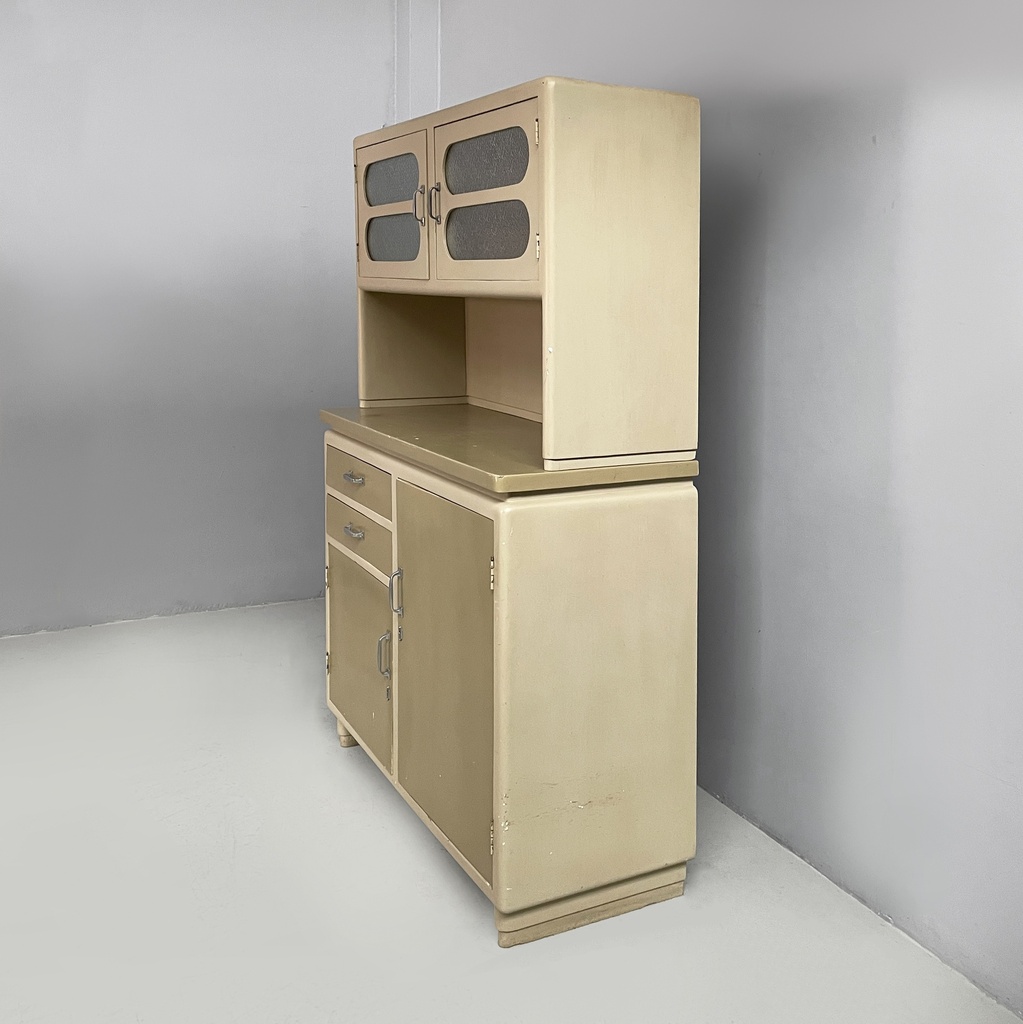 Credenza in legno beige e vetro, 1940 ca.