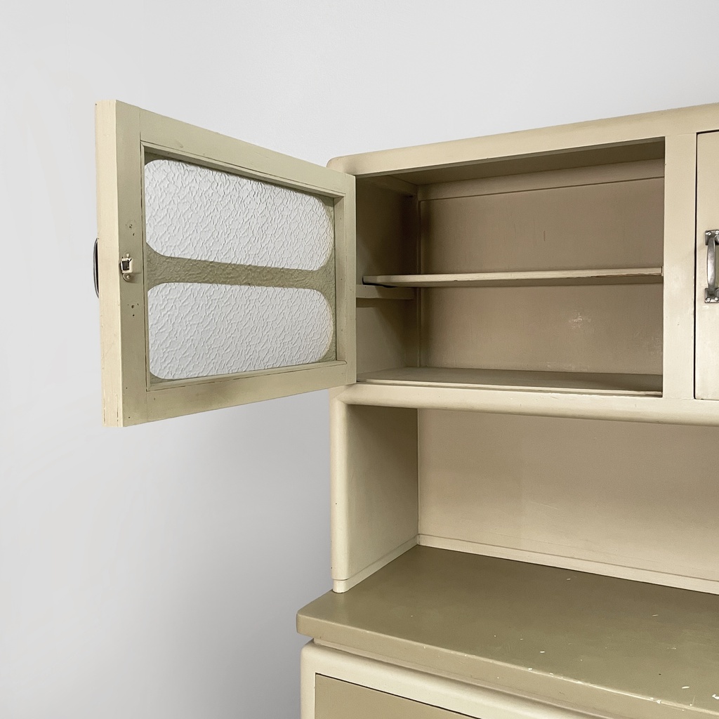 Credenza in legno beige e vetro, 1940 ca.