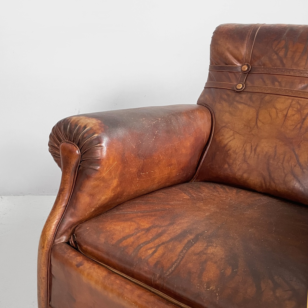 Poltrone in pelle marrone, 1920 ca.