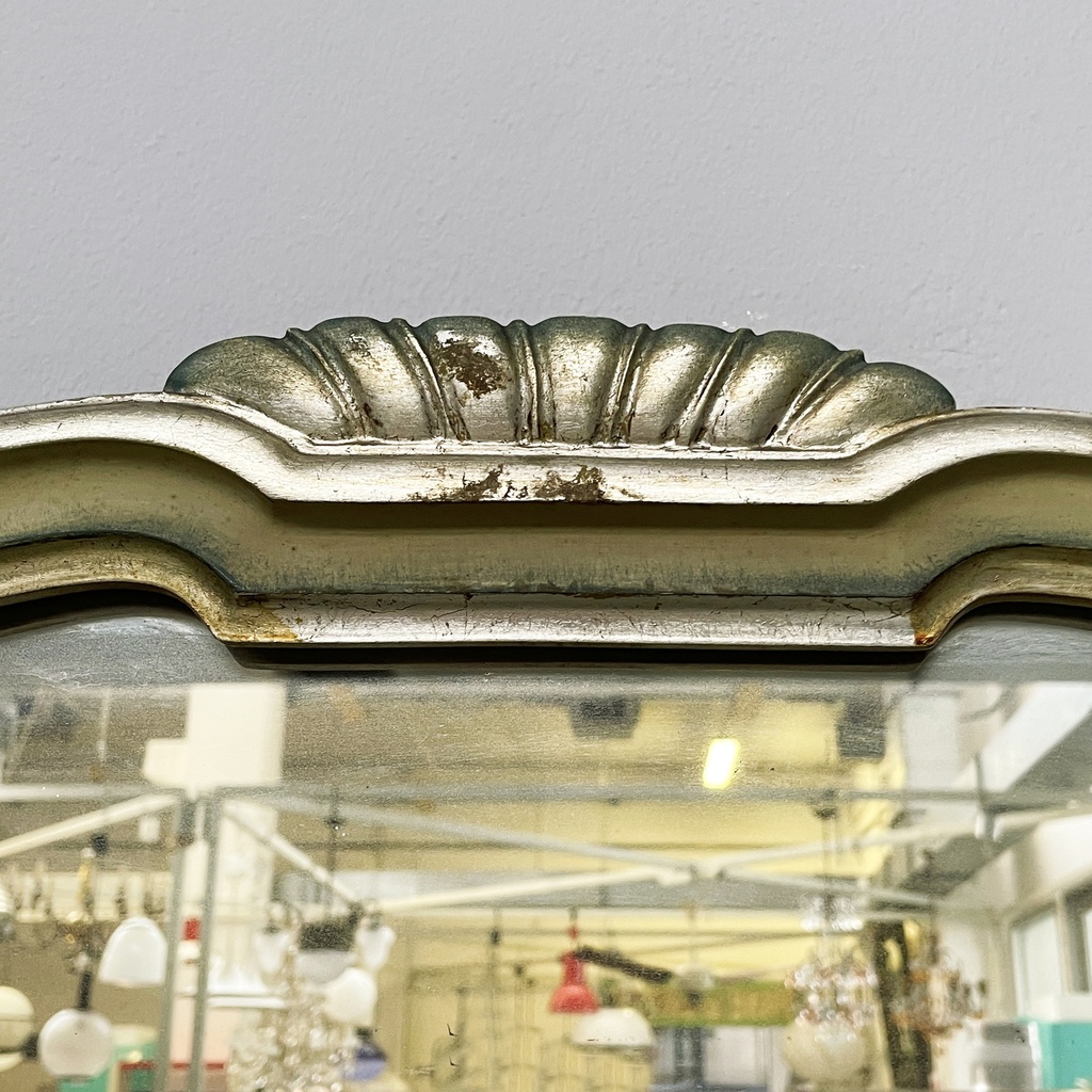 Consolle da trucco con specchio e sgabello in legno, 1930 ca.