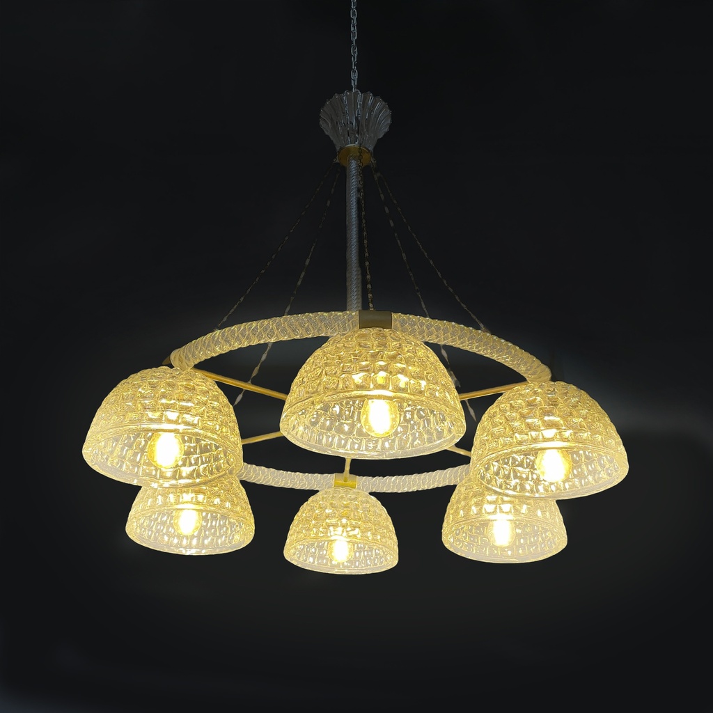Lampadario in vetro e ottone, 1930 ca.