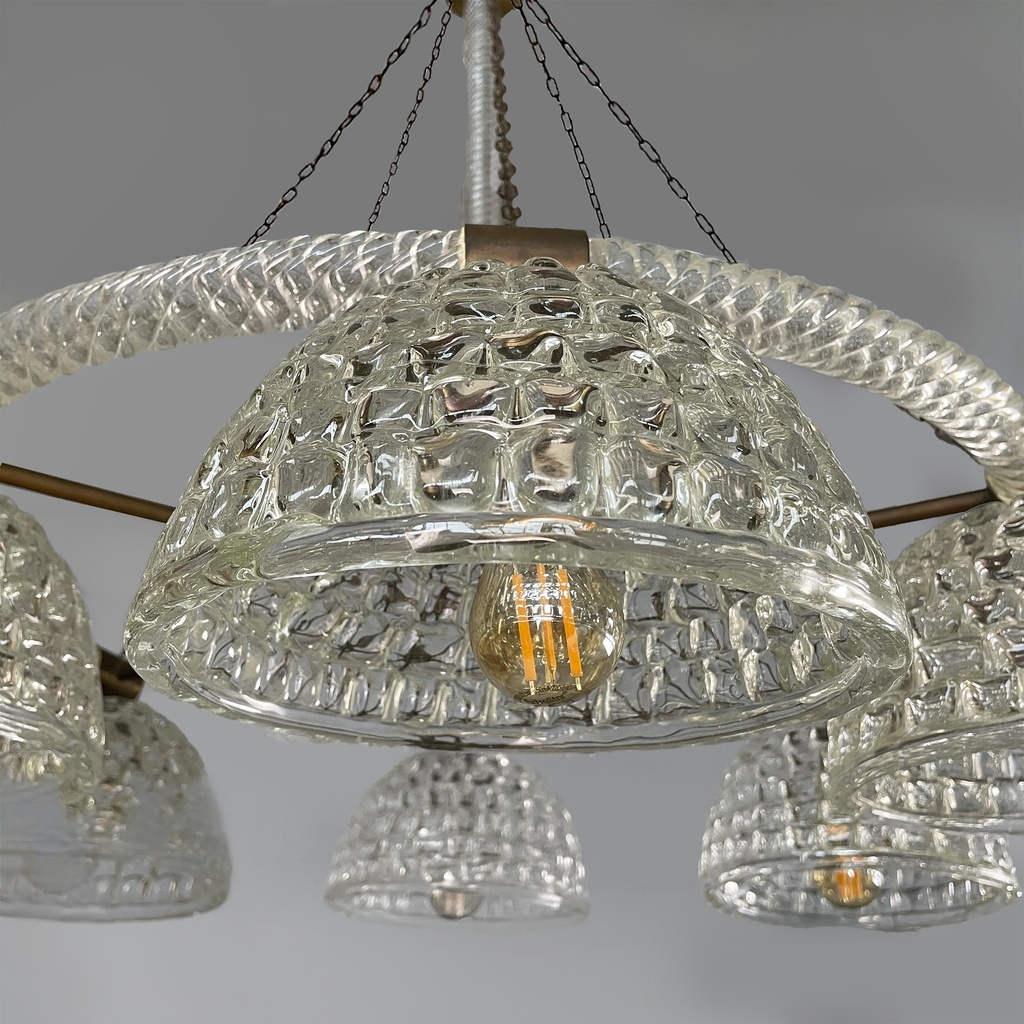 Lampadario in vetro e ottone, 1930 ca.