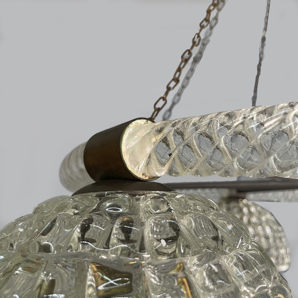 Lampadario in vetro e ottone, 1930 ca.