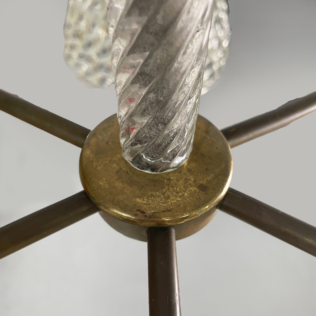 Lampadario in vetro e ottone, 1930 ca.