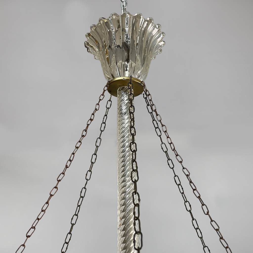 Lampadario in vetro e ottone, 1930 ca.