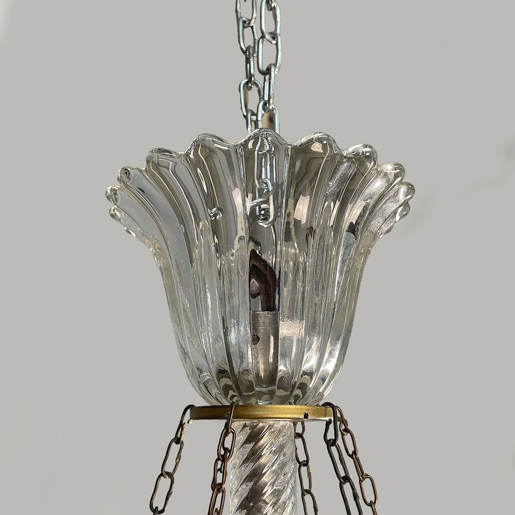 Lampadario in vetro e ottone, 1930 ca.