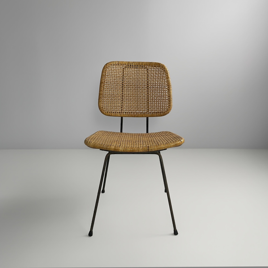 Sedie in metallo e rattan, 1960 ca.
