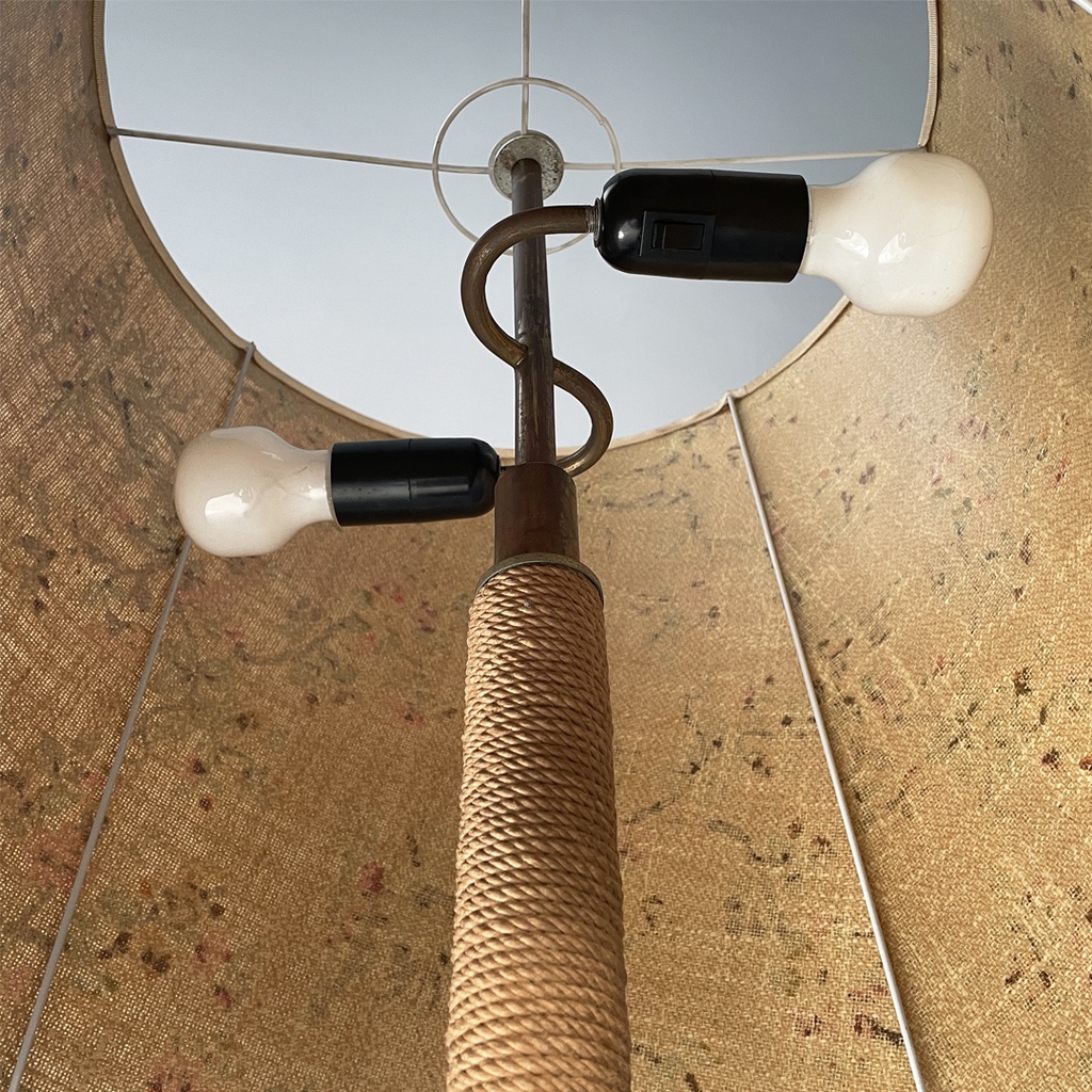 Lampada da terra in legno e tessuto, 1930 ca. 