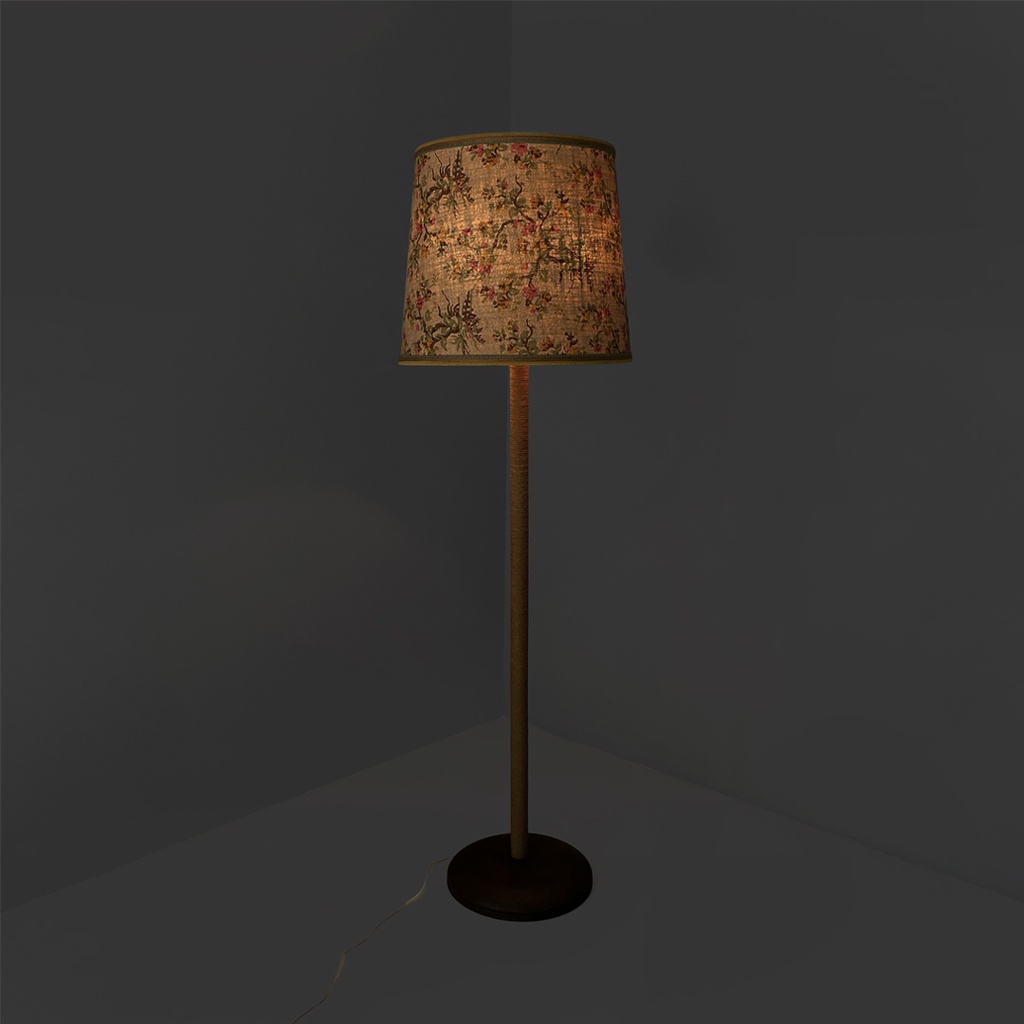 Lampada da terra in legno e tessuto, 1930 ca. 