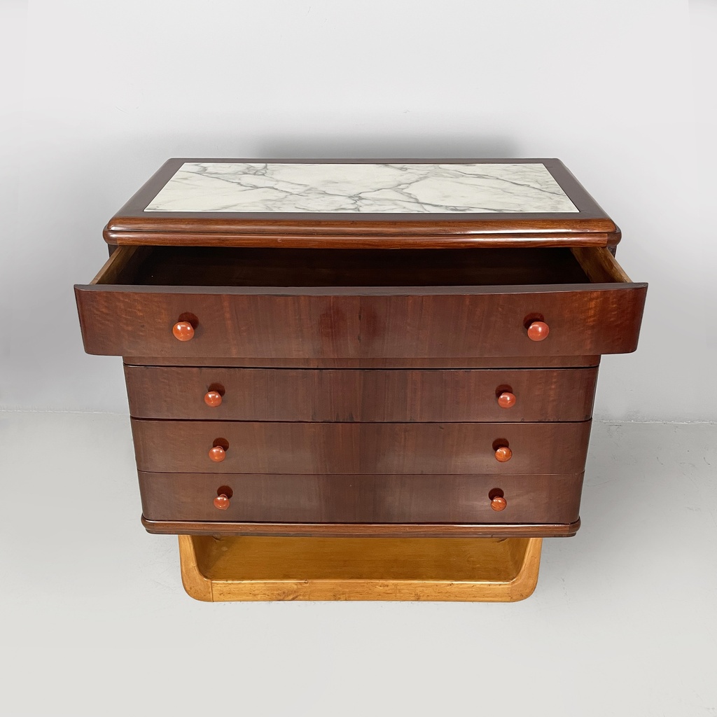 Cassettiera in legno e marmo, 1930 ca.