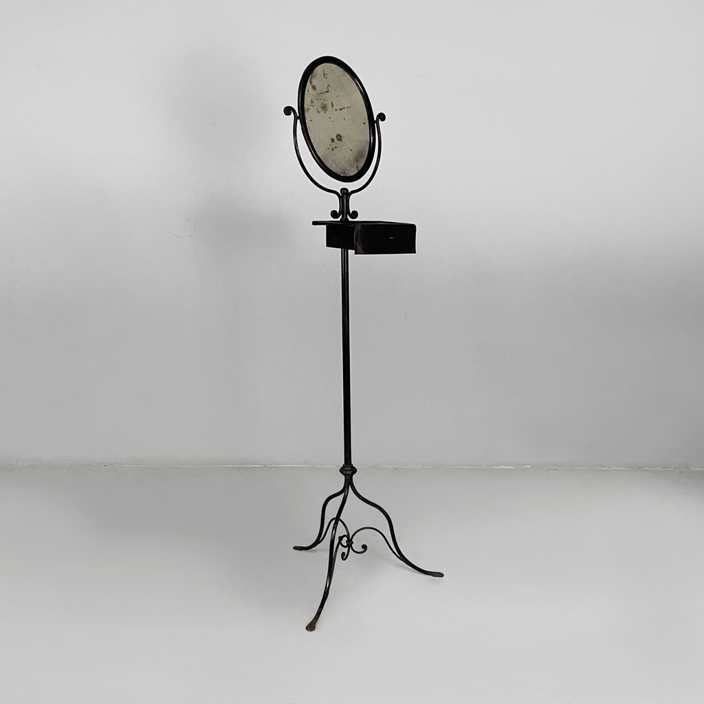 Consolle con specchio in metallo nero, fine 1800 ca.