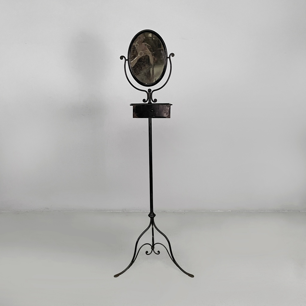 Consolle con specchio in metallo nero, fine 1800 ca.