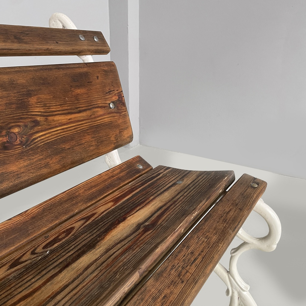 Panca in legno e ghisa bianca, 1930 ca.