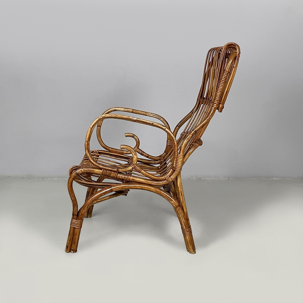 Poltrone con braccioli in rattan, 1960 ca. 