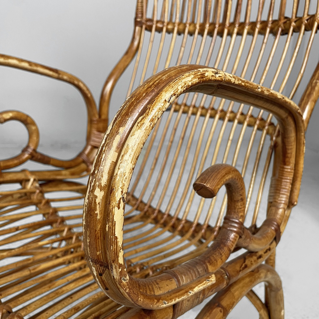 Poltrone con braccioli in rattan, 1960 ca. 
