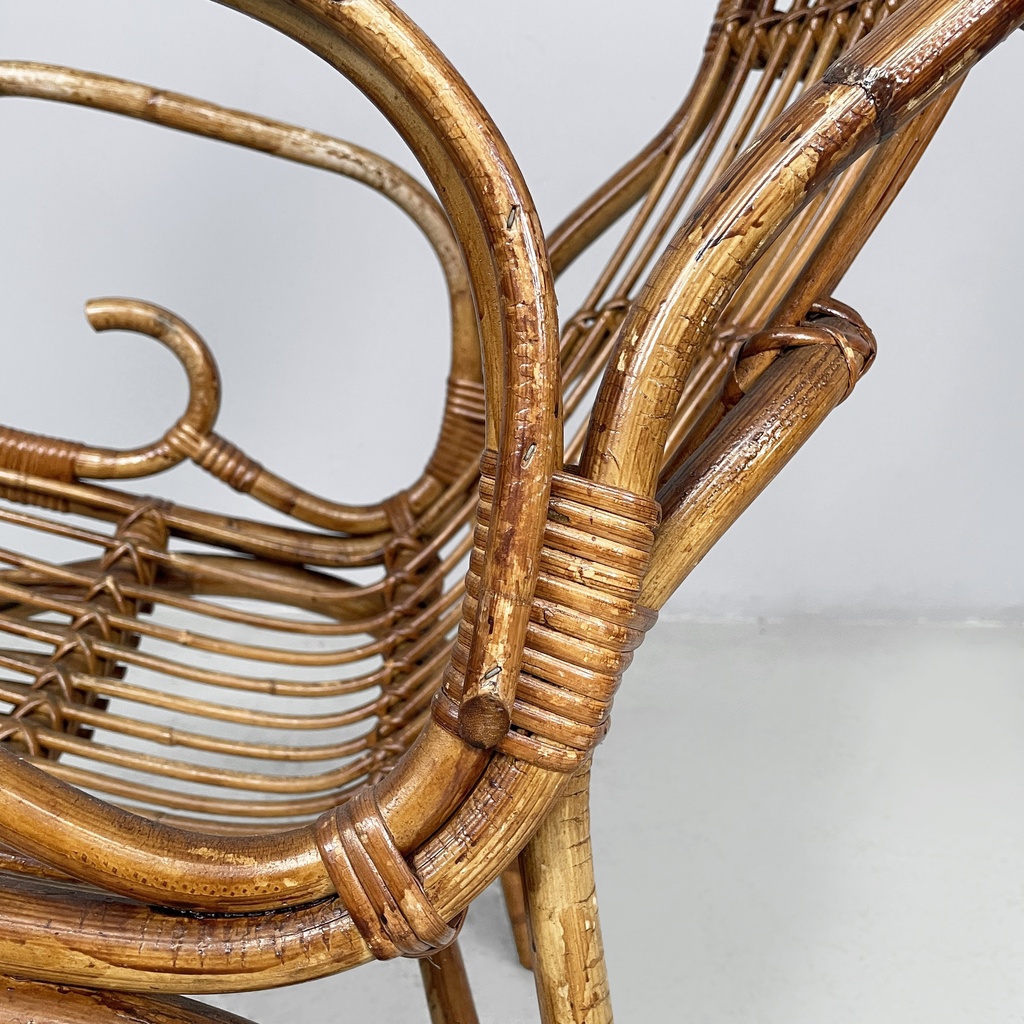 Poltrone con braccioli in rattan, 1960 ca. 