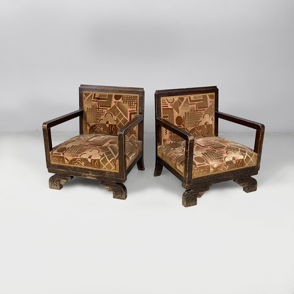 Poltrone in velluto e legno, 1930 ca.