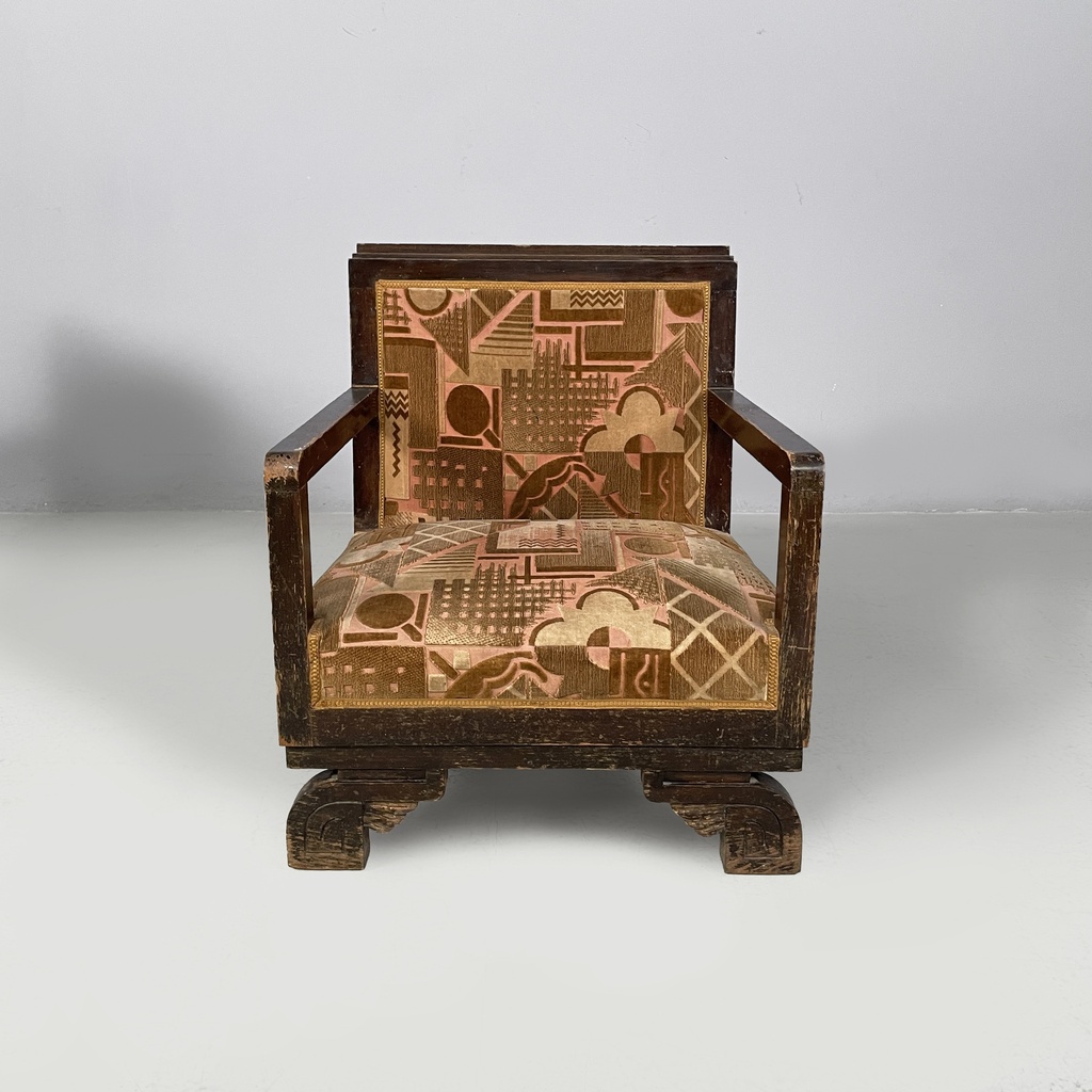 Poltrone in velluto e legno, 1930 ca.