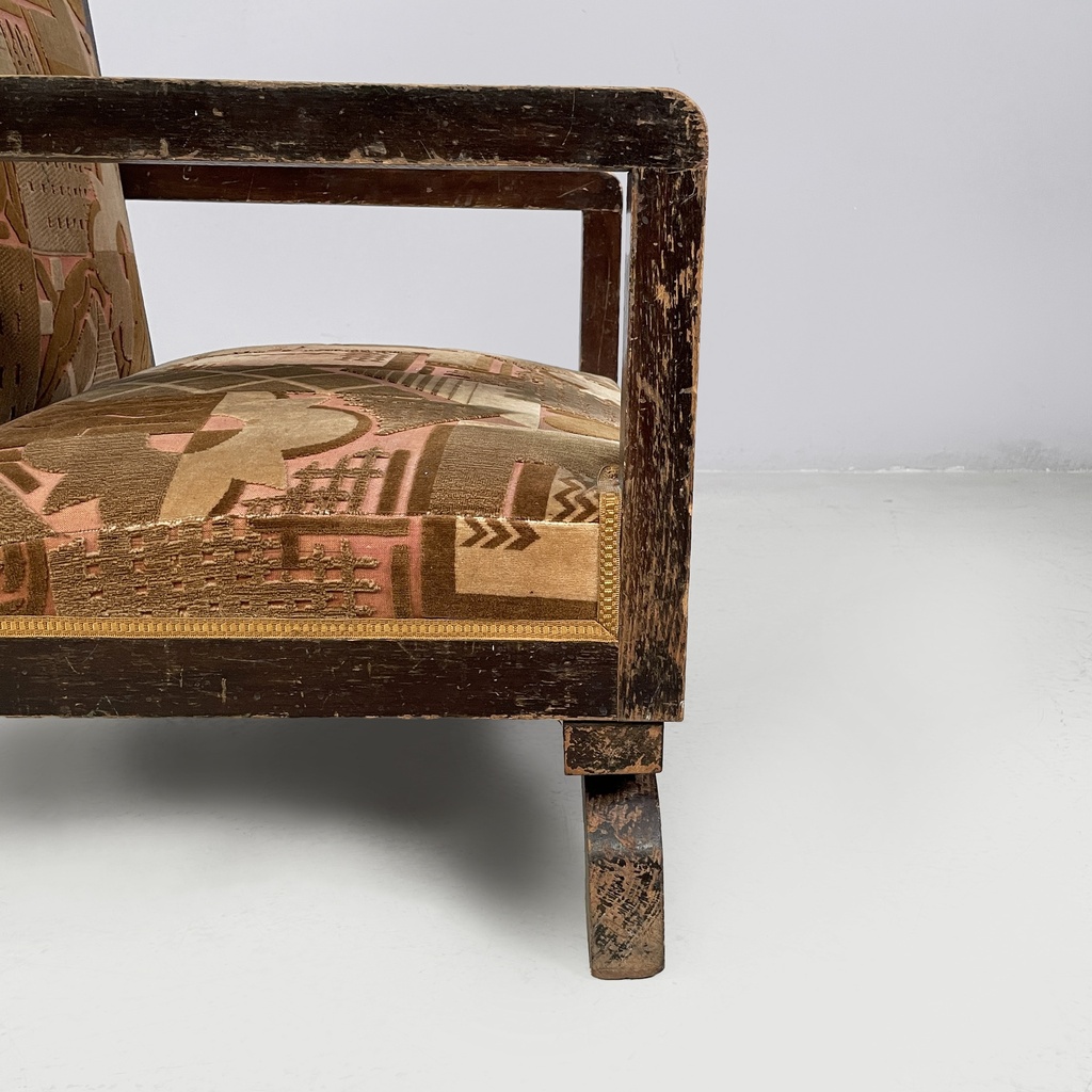 Poltrone in velluto e legno, 1930 ca.
