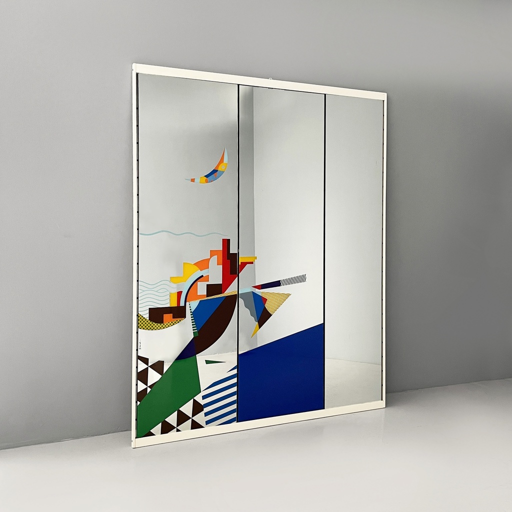 Specchio da terra con decorazione geometrica, 1980 ca.