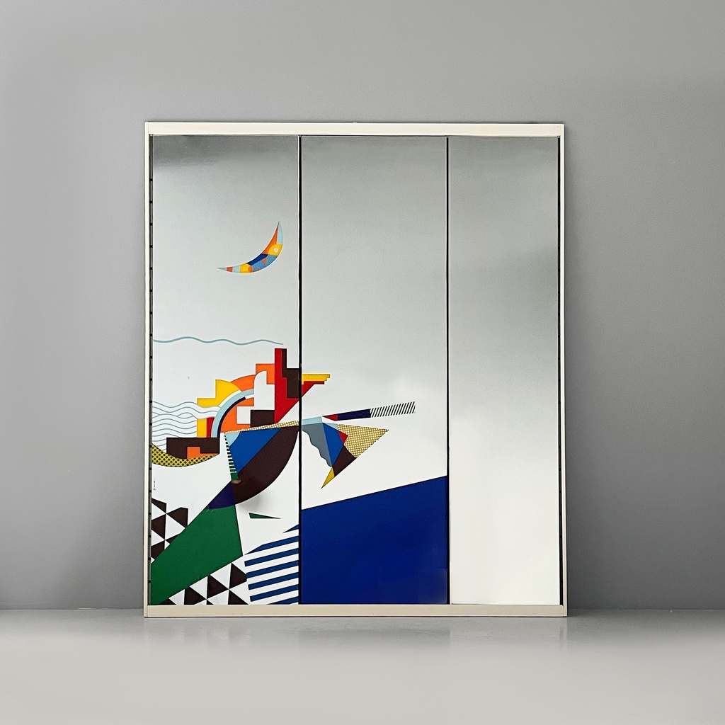 Specchio da terra con decorazione geometrica, 1980 ca.