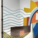 Specchio da terra con decorazione geometrica, 1980 ca.