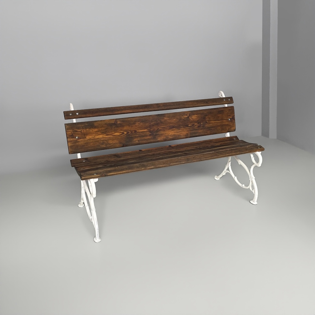 Panca in legno e ghisa bianca, 1930 ca.
